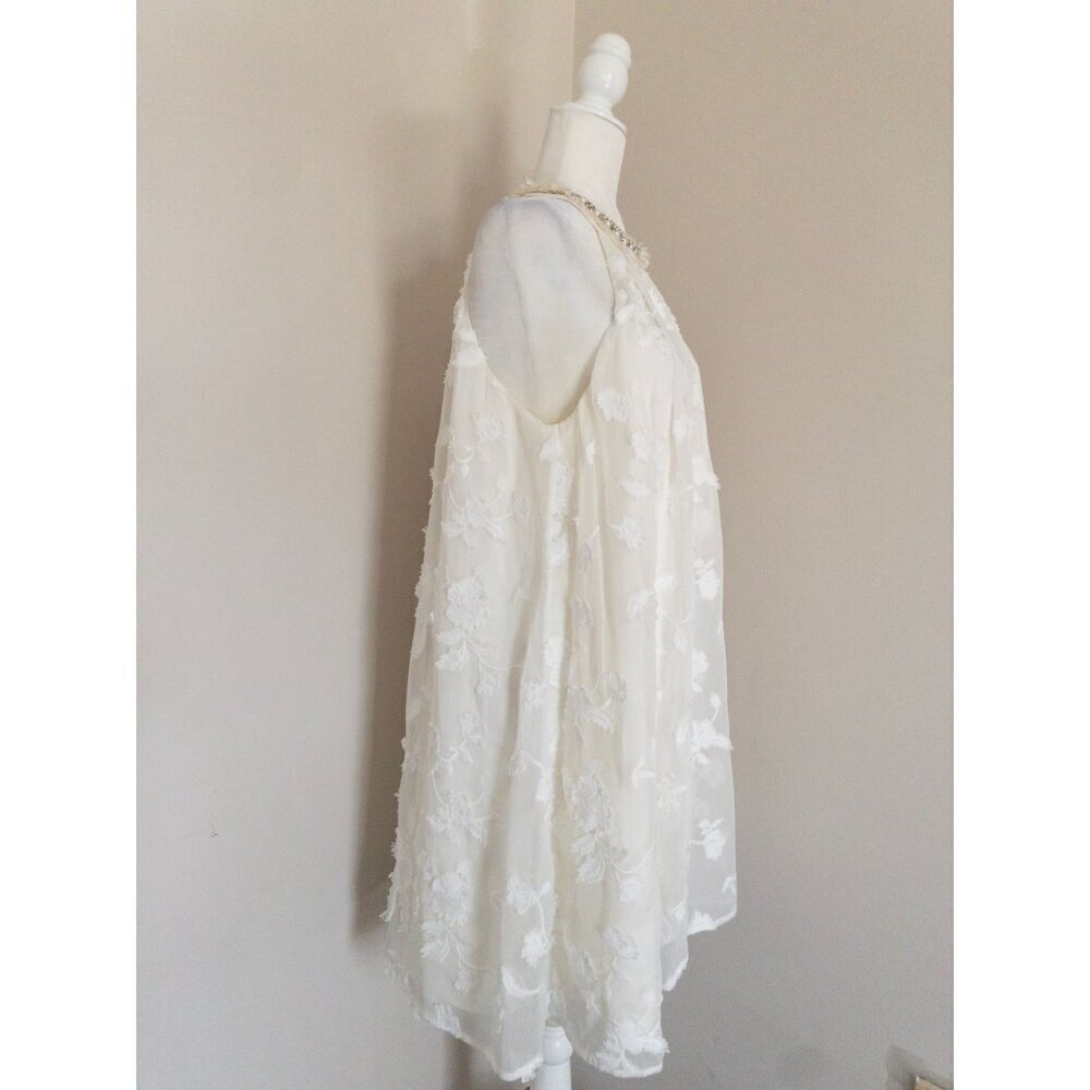 Badgley Mischka Embroidered Halter Wedding Dress - Ivory Sleeveless Gown With Fl - Picture 3 of 14